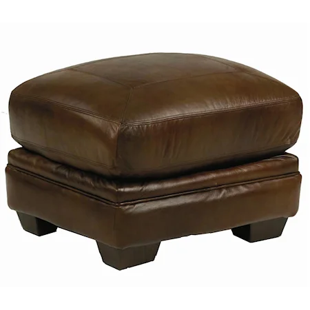 Quick Ship Leather Ottoman with Exposed Wood Feet